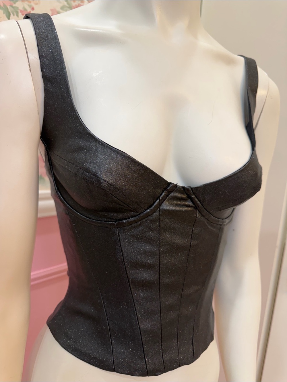 Black Shimmer Bustier Top — Structured Women's Shapewear